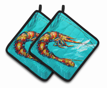 Shrimp Teal Shrimp Pair of Pot Holders