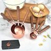 Rose Gold Measuring Cups and Spoons Set, Copper Pink Stainless Steel Cup and Spoon with Wooden Handle, Coffee Cake Milk Baking Measuring Cup