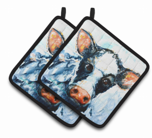 Cow Pair of Pot Holders (Color: Cow Lick, size: 7.5 x 7.5)