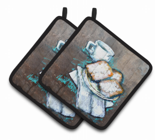 Breakfast Pair of Pot Holders (Color: Beignets Piping Hot, size: 7.5 x 7.5)