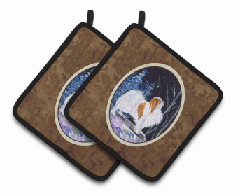 Starry Night Japanese Chin Pair of Pot Holders (size: 7.5 x 7.5)