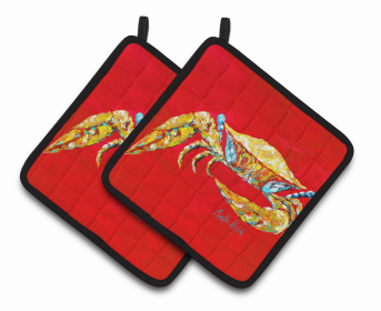 Crab Pair of Pot Holders (Color: Crab Blue on Red, size: 7.5 x 7.5)