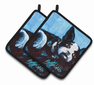 Dog Pair of Pot Holders (Color: Boston Terrier Just Jake, size: 7.5 x 7.5)