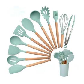 Kitchen Silicone Cooking Tool Utensil Set (Color: Light Green)