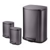 Rectangular Step Garbage Can 3 Piece Combo, 13.2 gal , Two 1.3 gal, Stainless Steel